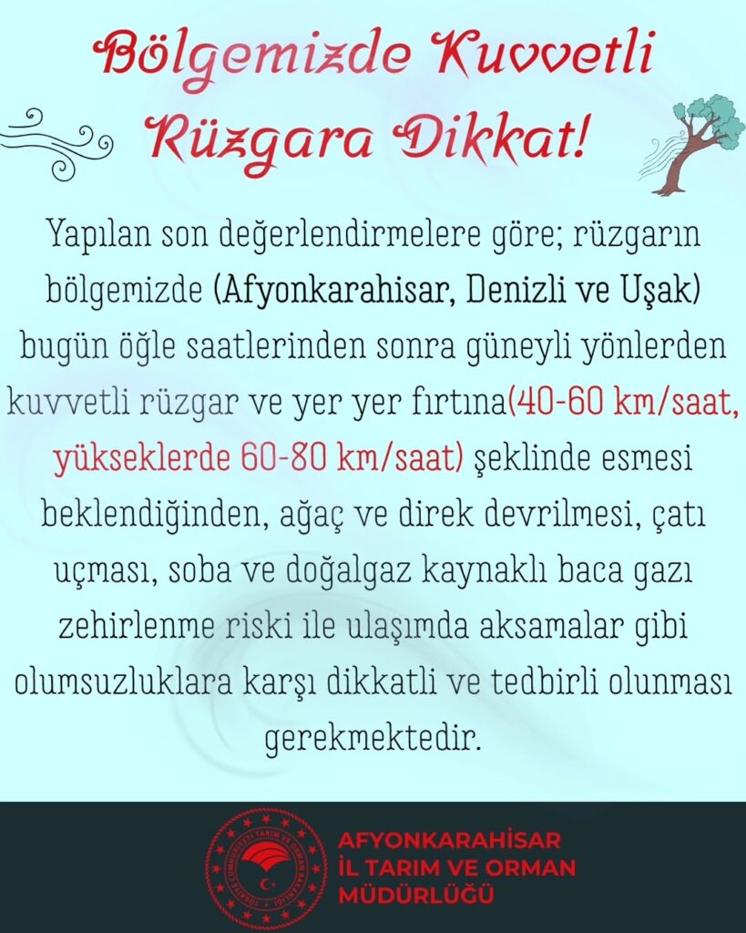 Bölgemizde Kuvvetli Rüzgara Dikkat