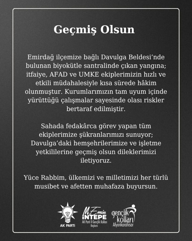 Davulga Beldesi’nde Biyokütle Santralinde Çıkan Yangına Hızlı Müdahale