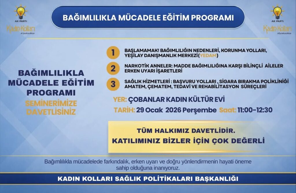 Afyonkarahisar AK Parti İl Kadın Kolları Bağımlılıkla Mücadele ve Farkındalık Programı Düzenliyor