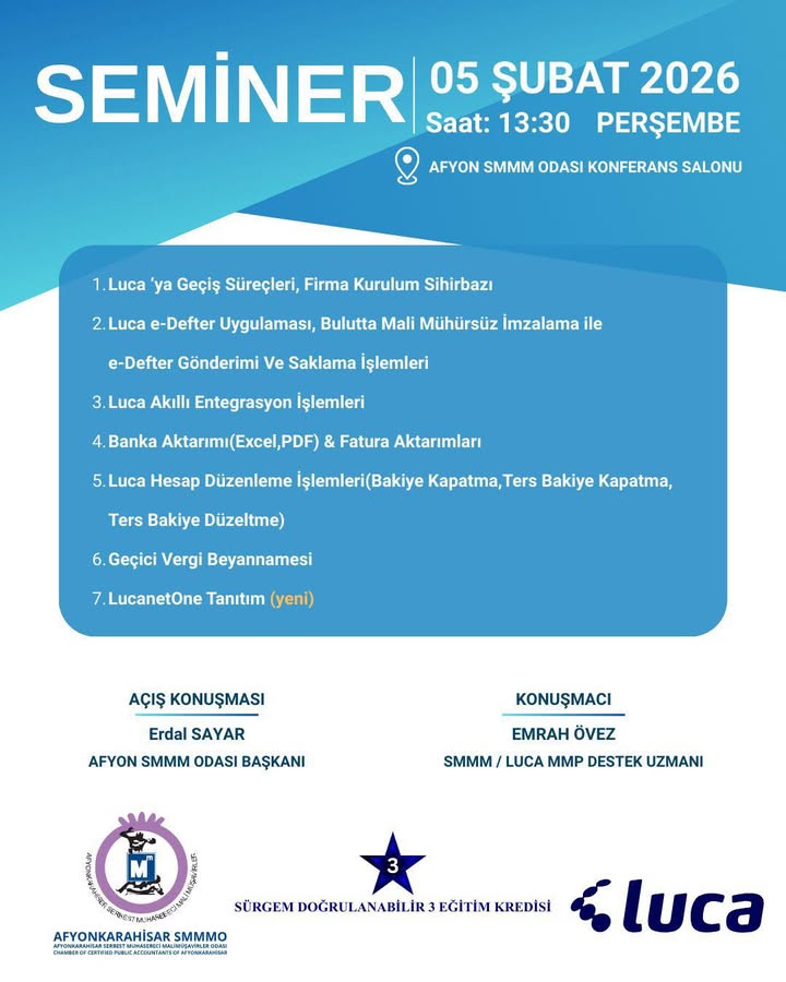 Luca Uygulamaları Eğitim Semineri – Afyonkarahisar SMMM Odası