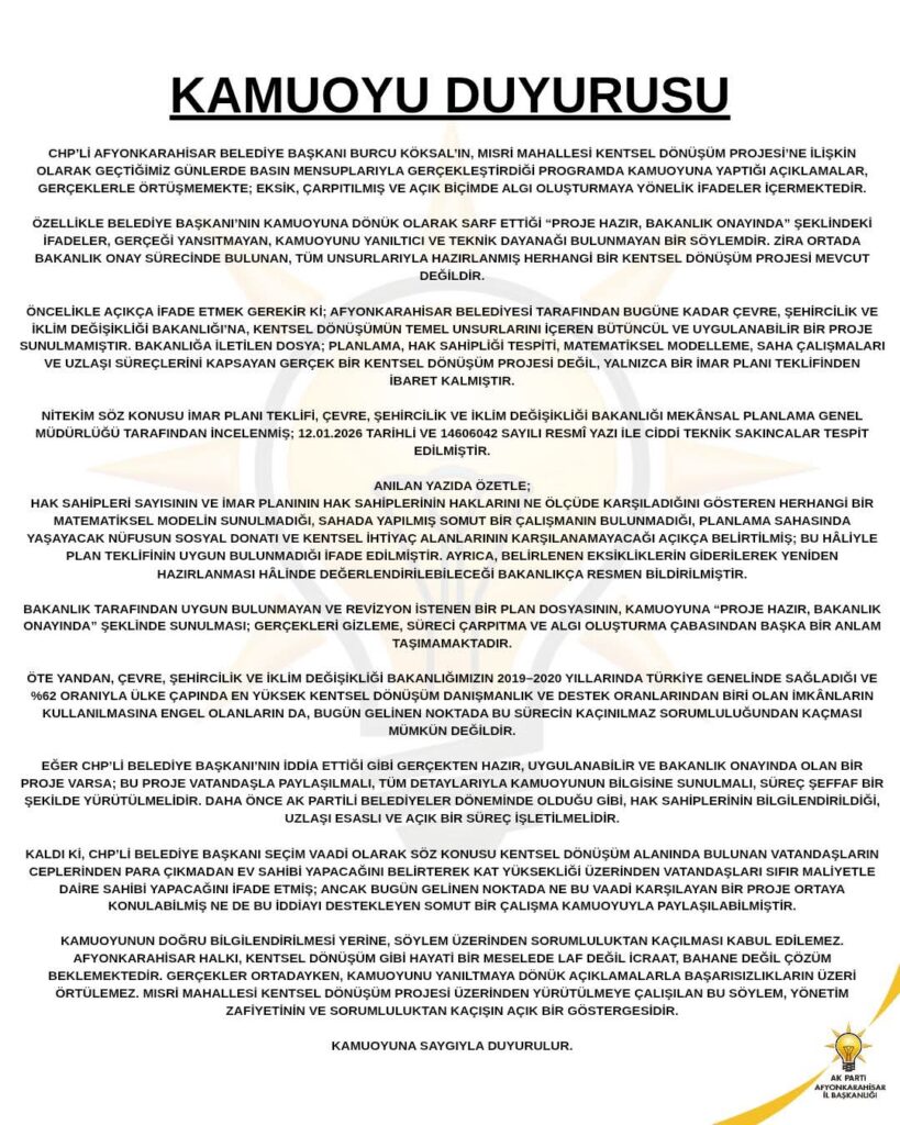 Mısri Mahallesi Kentsel Dönüşümünde“Açıklamalar Gerçeklerle Örtüşmüyor”