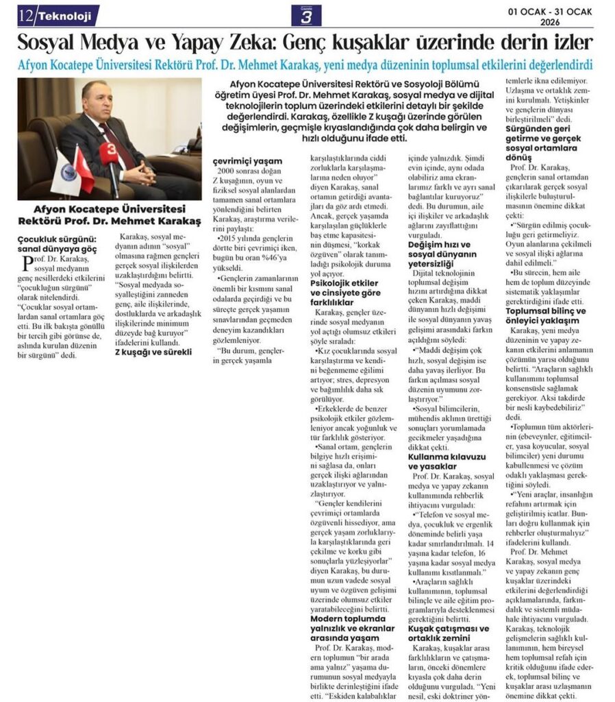Üniversitemiz Rektörü Prof. Dr. Mehmet Karakaş Sosyal Medyanın Toplumsal Etkilerini Değerlendirdi