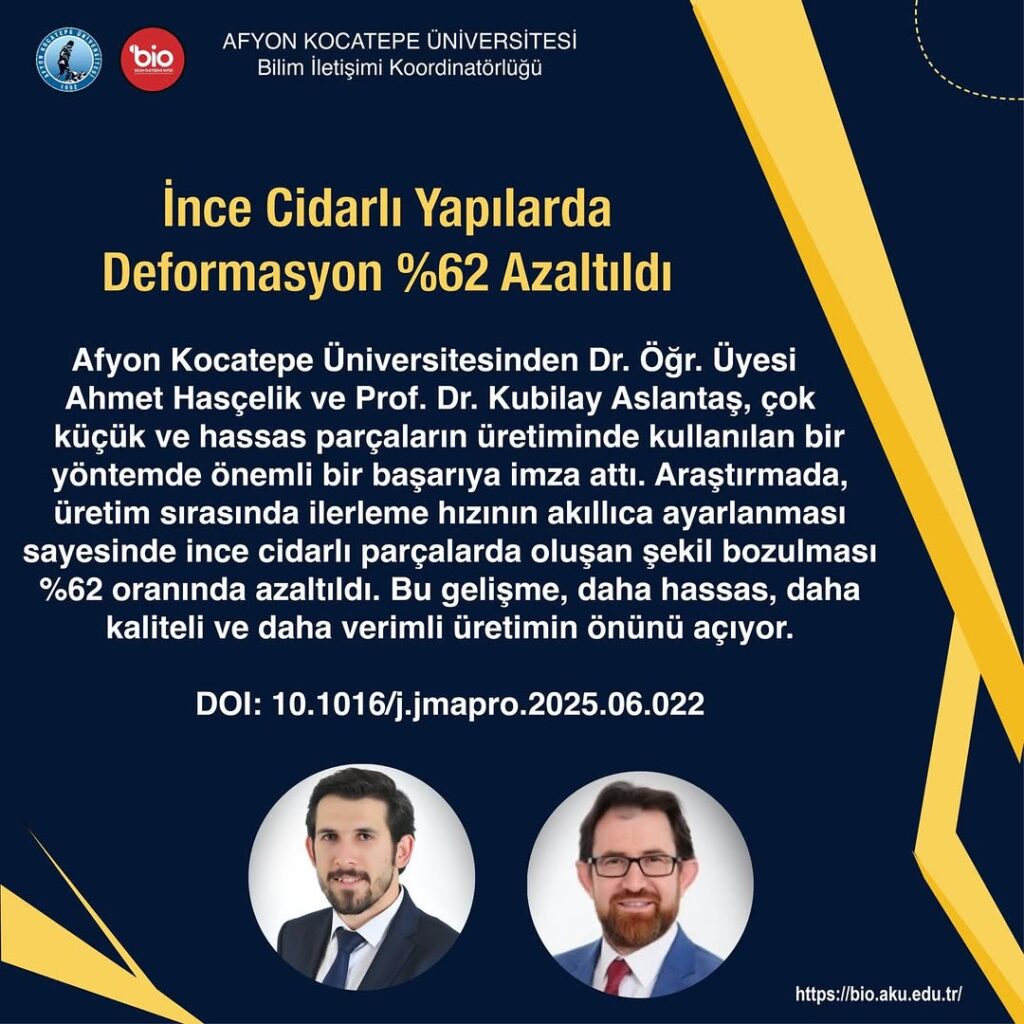Afyon Kocatepe Üniversitesi’nden İnce Cidarlı Yapılarda Deformasyon %62 Azaltıldı Başarısı