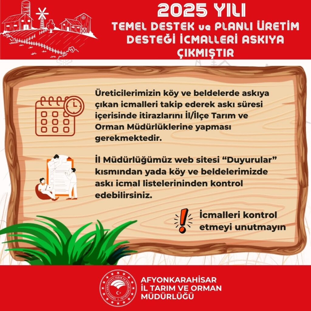 2025 Yılı Temel Destek ve Planlı Üretim Desteği İcmalleri Askıya Çıktı