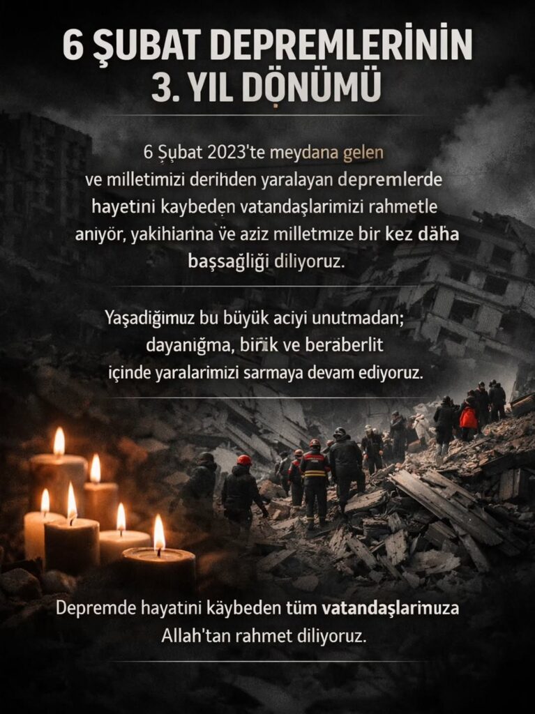 6 Şubat Depremlerinin 3. Yıl Dönümü: Ahmetpaşa Belediyesi’nden Anlamlı Paylaşım