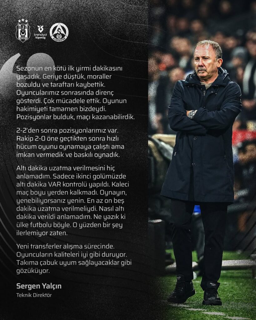 Sergen Yalçın: ‘Sezonun en kötü ilk yirmi dakikasını yaşadık’