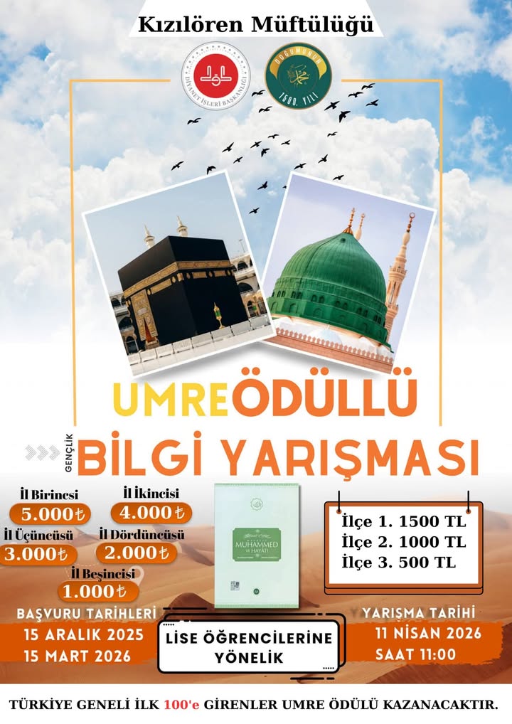 Liseli Öğrencilere Umre Ödüllü Bilgi Yarışması Duyurusu
