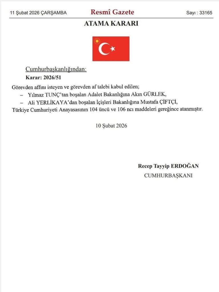 Cumhurbaşkanı Erdoğan’ın Tensipleriyle İçişleri ve Adalet Bakanlığı’na Yeni Atamalar