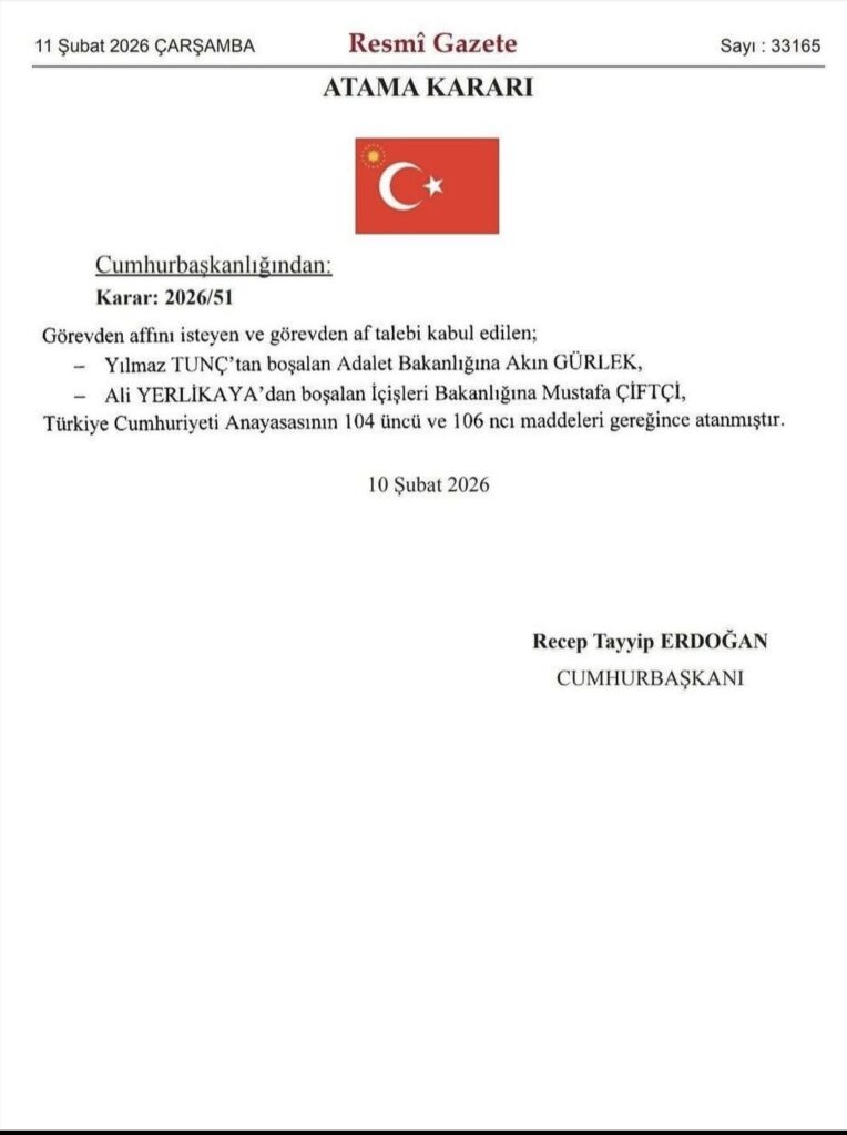 Cumhurbaşkanı Erdoğan’ın Tensipleriyle İçişleri ve Adalet Bakanları Atandı