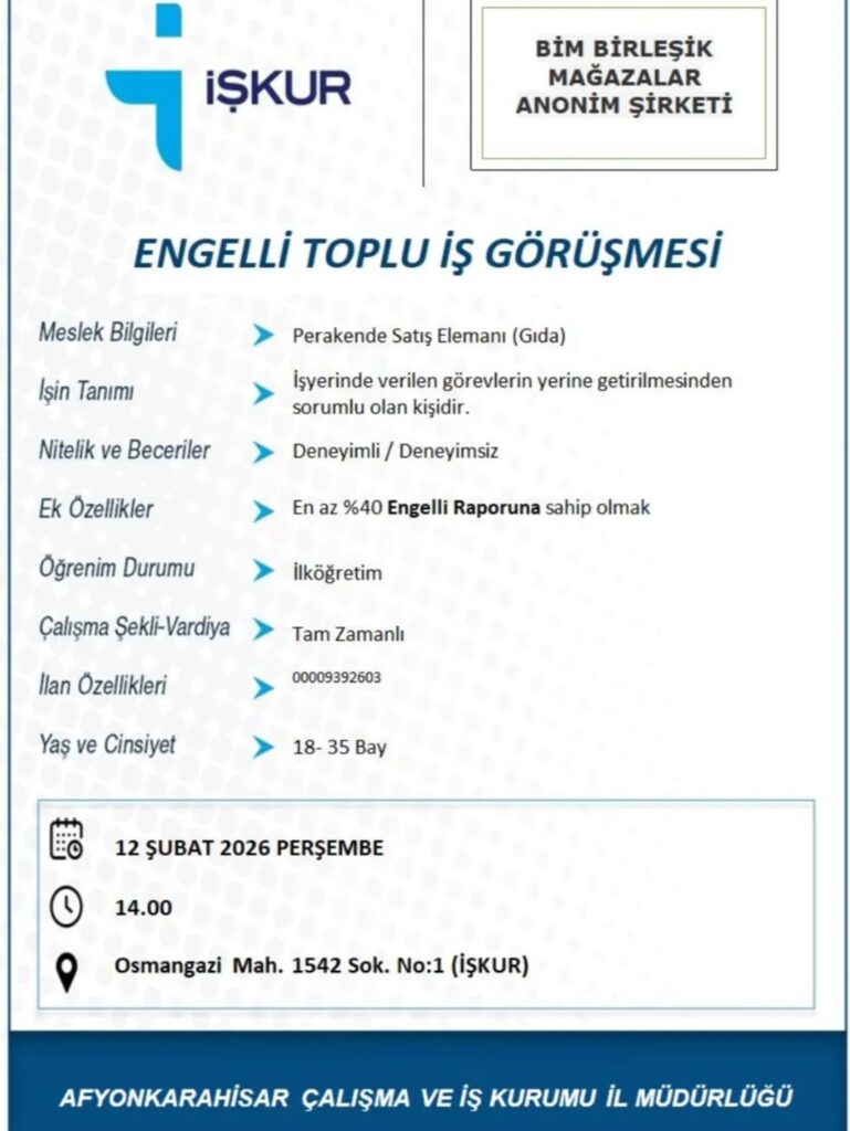 Bim, Engelli Personel Alımı Yapacak!