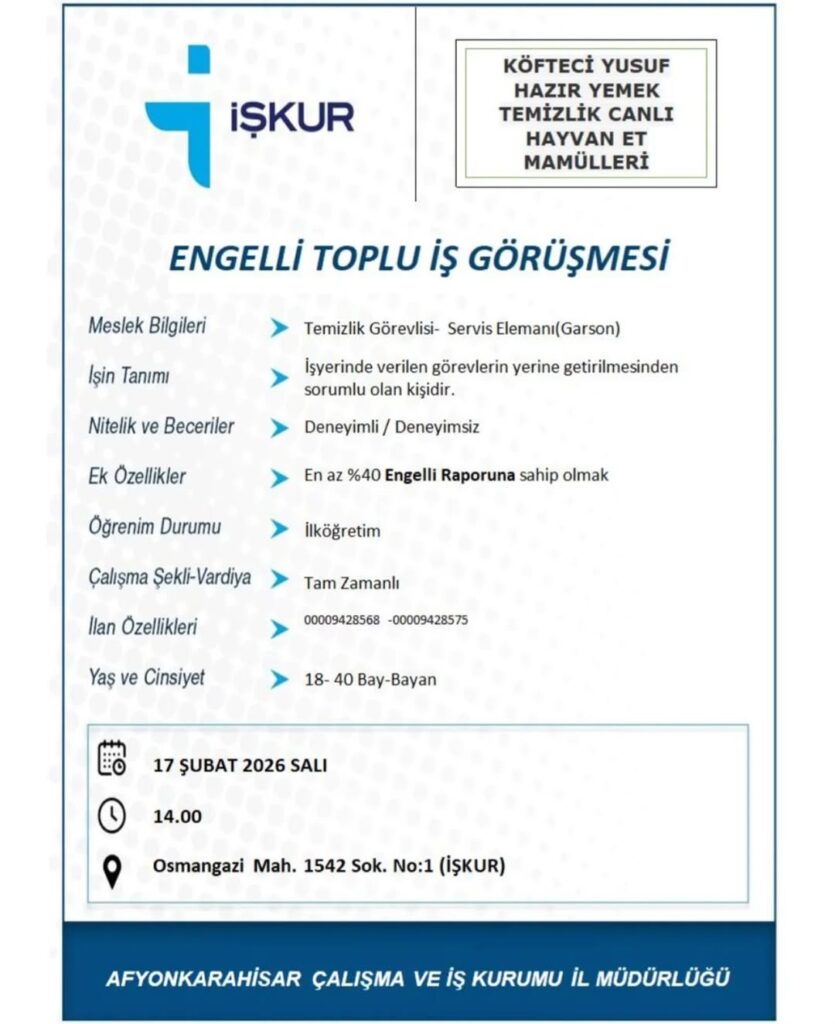 Köfteci Yusuf Engelli Personel Alımı Yapacak