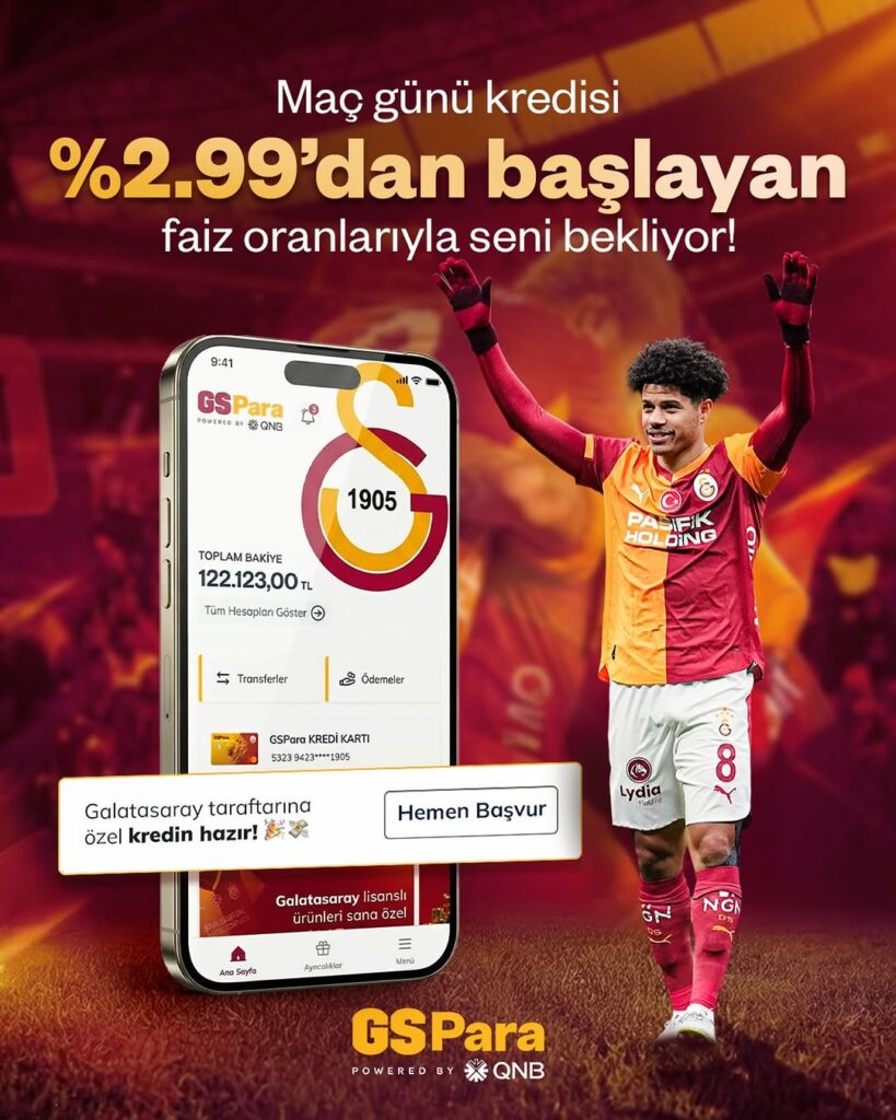 Galatasaray’dan Maç Gününe Özel Kredi Fırsatı: %2,99 Faiz Oranlarıyla GSPara’da!