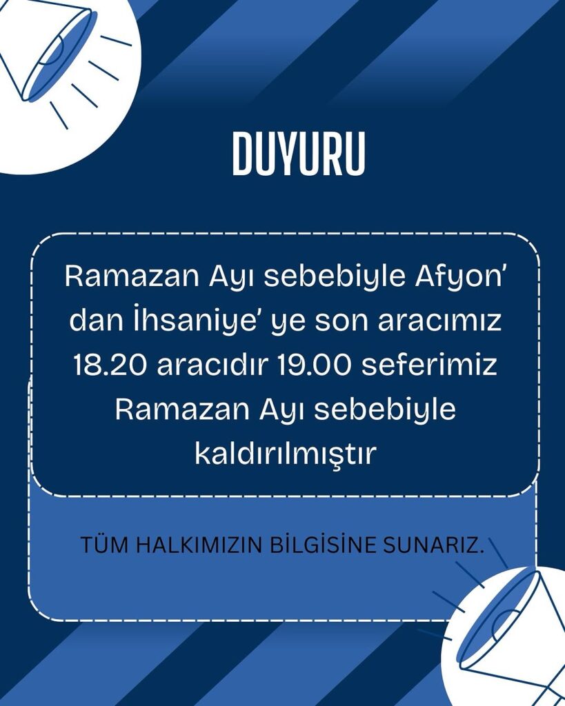 İhsaniye Belediyesi’nden Ramazan Ayı Sefer Saatleri Düzenlemesi