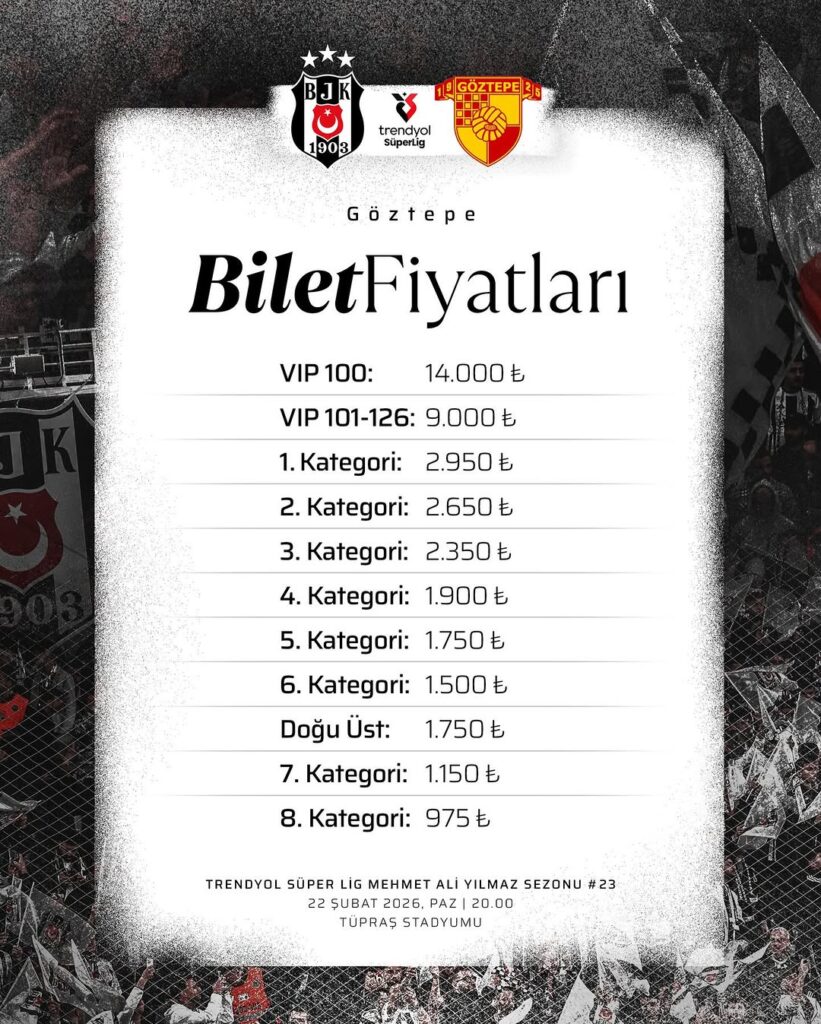 Beşiktaş’ın Göztepe Maçı Bilet Fiyatları ve Satış Bilgileri