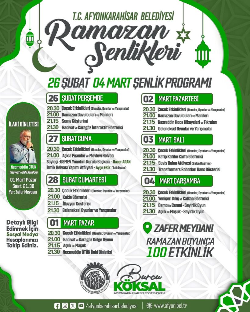 T.C. Afyonkarahisar Belediyesi Ramazan Şenlikleri Programı Devam Ediyor