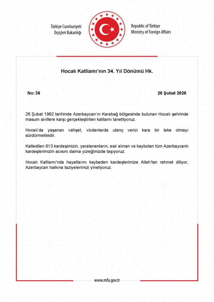 Hocalı Katliamı’nın 34. Yıl Dönümü