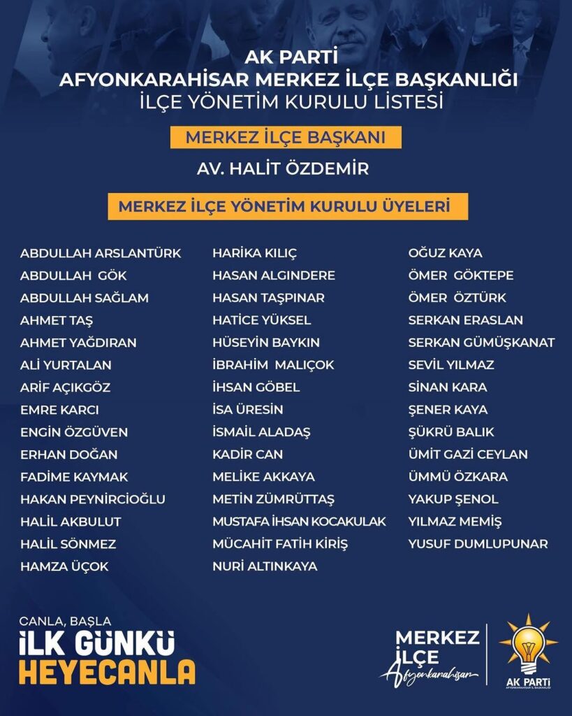 AK Parti Afyonkarahisar Merkez İlçe Başkanı Halit Özdemir’den Tebrik Mesajı