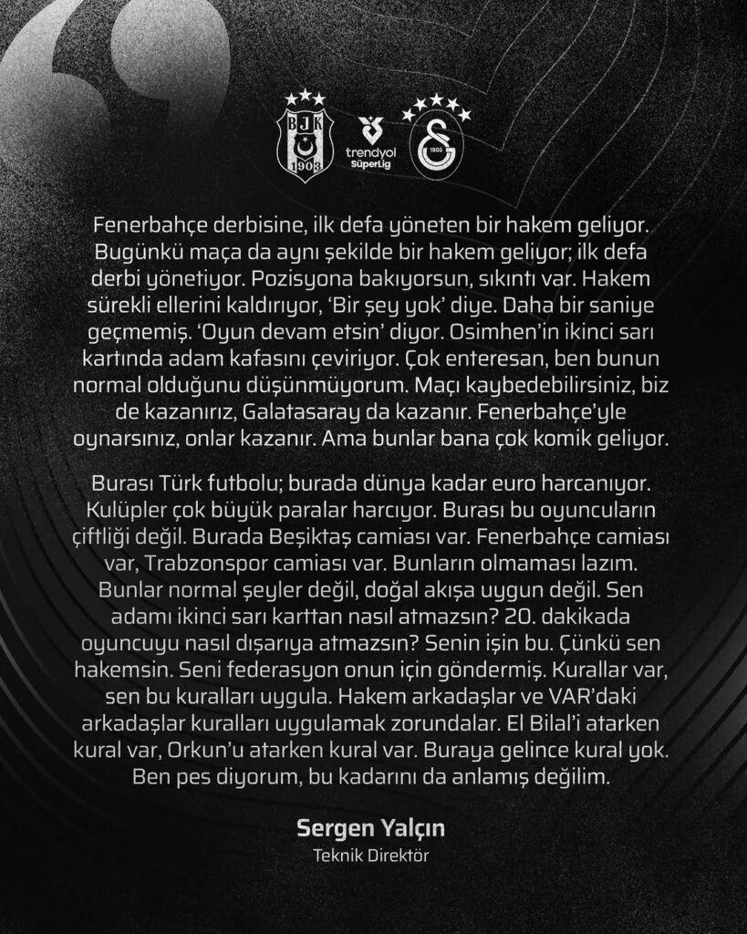 Sergen Yalçın’dan Hakem Kararlarına Eleştiri