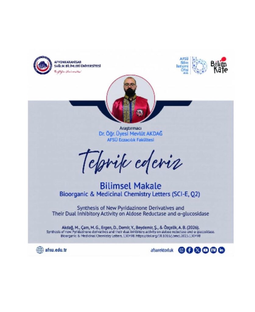 AFSÜ Öğretim Üyesi Bioorganic & Medicinal Chemistry Letters Dergisinde Yayınlandı