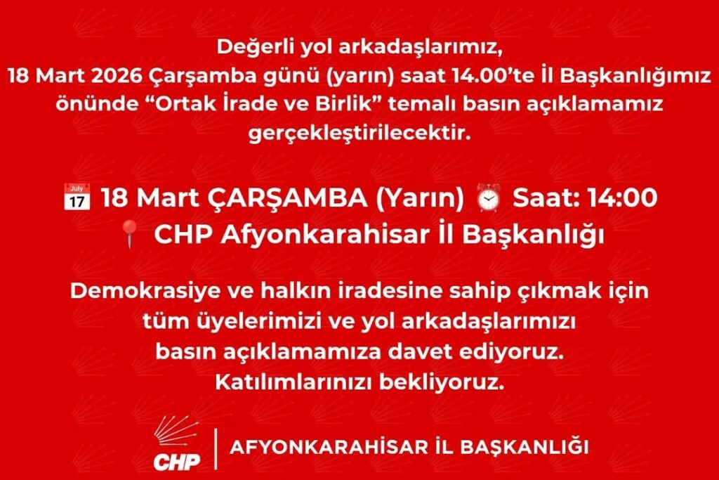 CHP Afyonkarahisar İl Kadın Kolları Basın Açıklaması Daveti