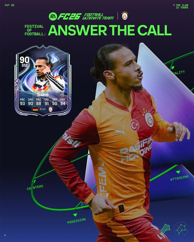 Galatasaray’ın Yıldızı Leroy Sané, FIFA 26 Ultimate Team Çağrısına Yanıt Veriyor