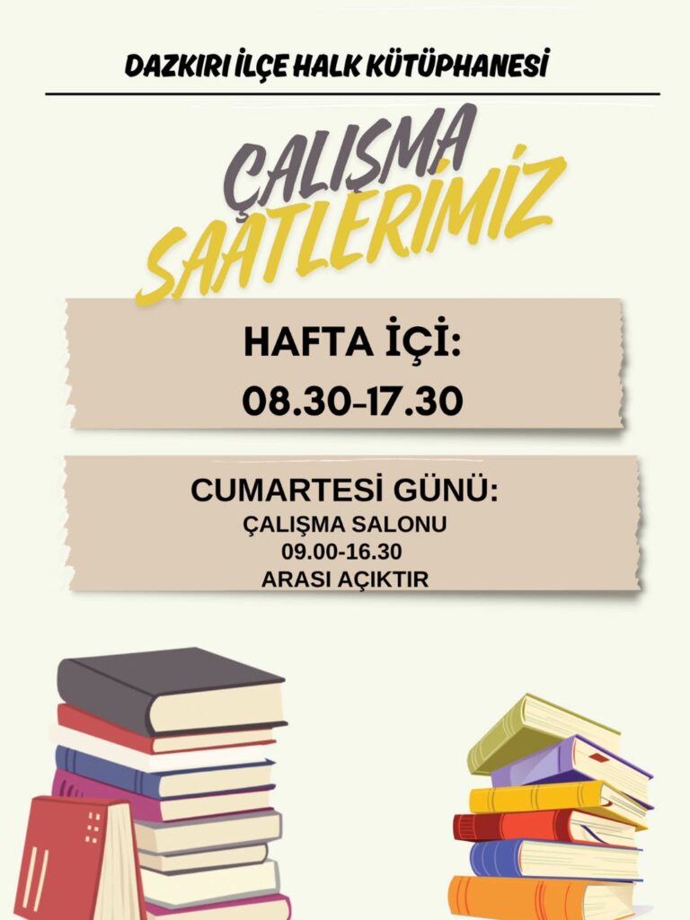 Afyonkarahisar İli Dazkırı İlçe Kaymakamlığı’ndan Kütüphane Çalışma Saatleri Duyurusu