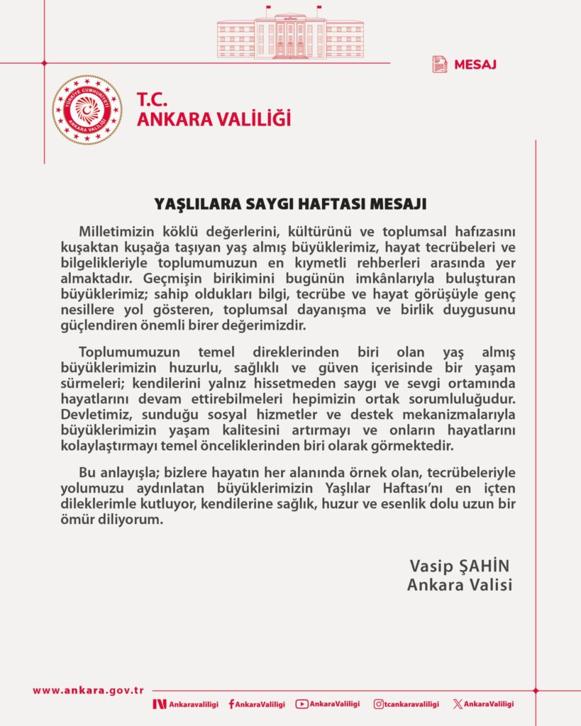 Yaşlılara Saygı Haftası Mesajı