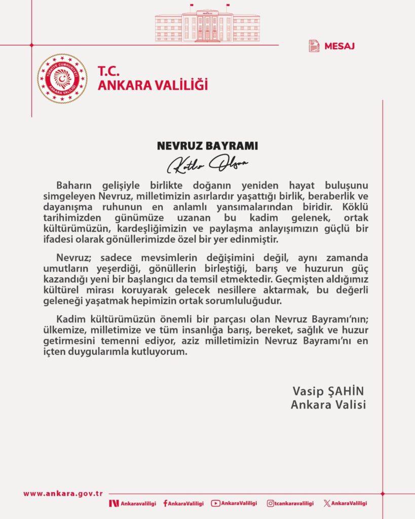 Vali Şahin’den Nevruz Mesajı