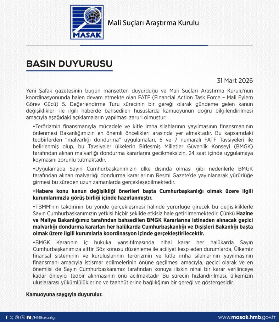 MASAK’tan Basın Duyurusu