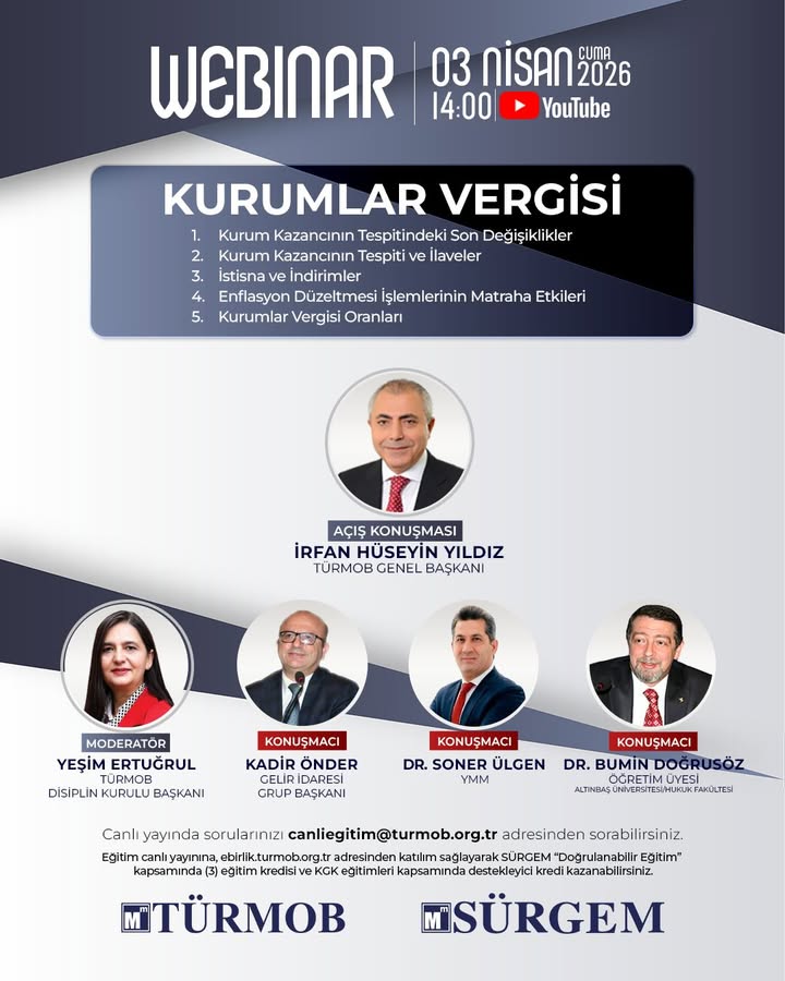 Afyonkarahisar Mali Müşavirler Odası’nın Düzenlediği ‘Kurumlar Vergisi’ Başlıklı Webinar Bugün YouTube Kanalında!