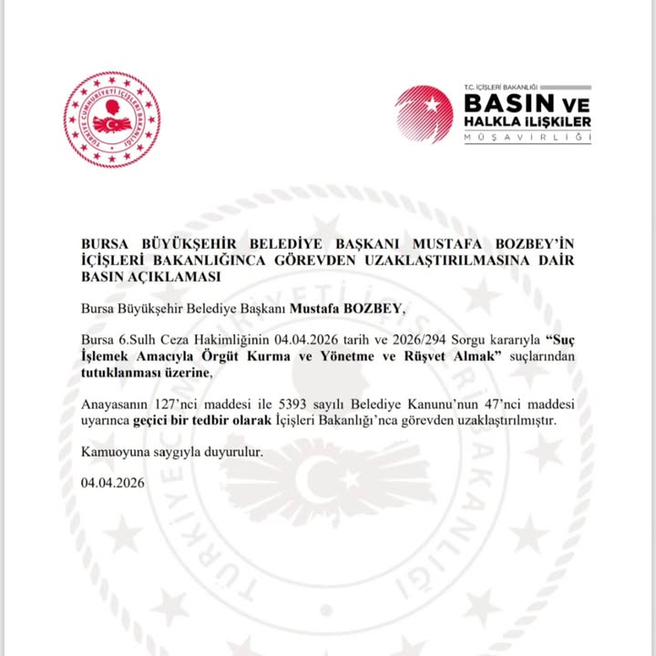 Bursa Büyükşehir Belediye Başkanı Mustafa Bozbey’in Görevden Uzaklaştırılması