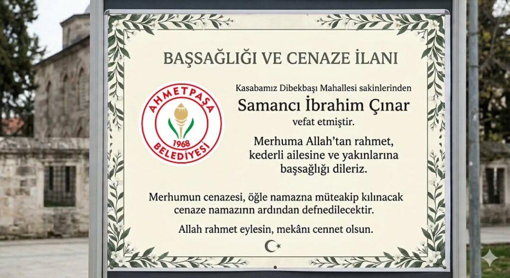 Afyonkarahisar AhmetPaşa Belediyesi’nden Başsağlığı ve Cenaze İlanı