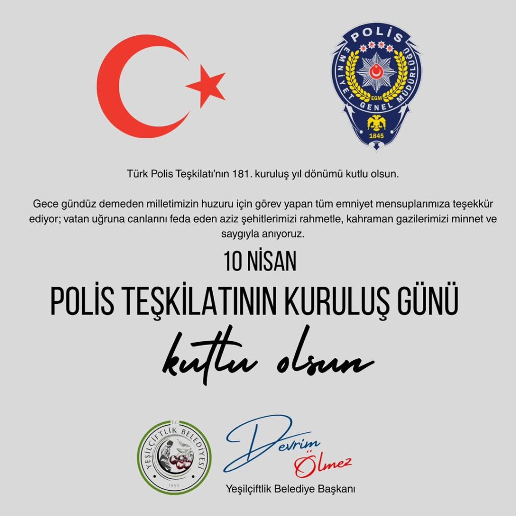 YeşilÇiftlik Belediye Başkanı Devrim Ölmez’den Emniyet Mensupları ve Şehitler İçin Teşekkür Mesajı