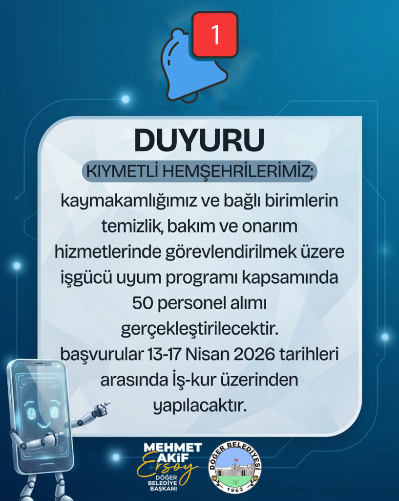 Döğer Belediyesi’nden İş İlanı: 50 Personel Alımı