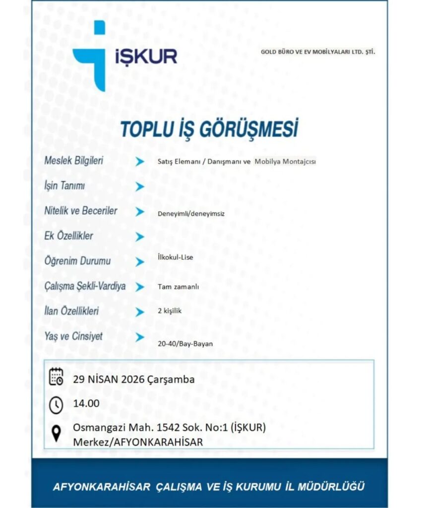 Gold Büro ve Ev Mobilyaları İşyeri Personel Alımı İlanı