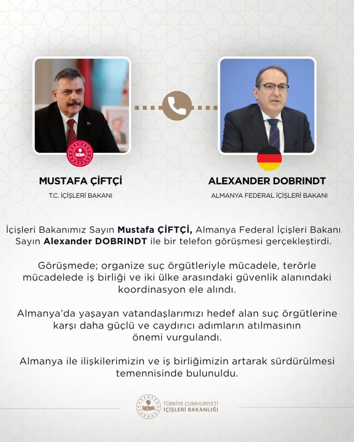 İçişleri Bakanlığı’ndan Almanya Federal İçişleri Bakanı ile Telefon Görüşmesi