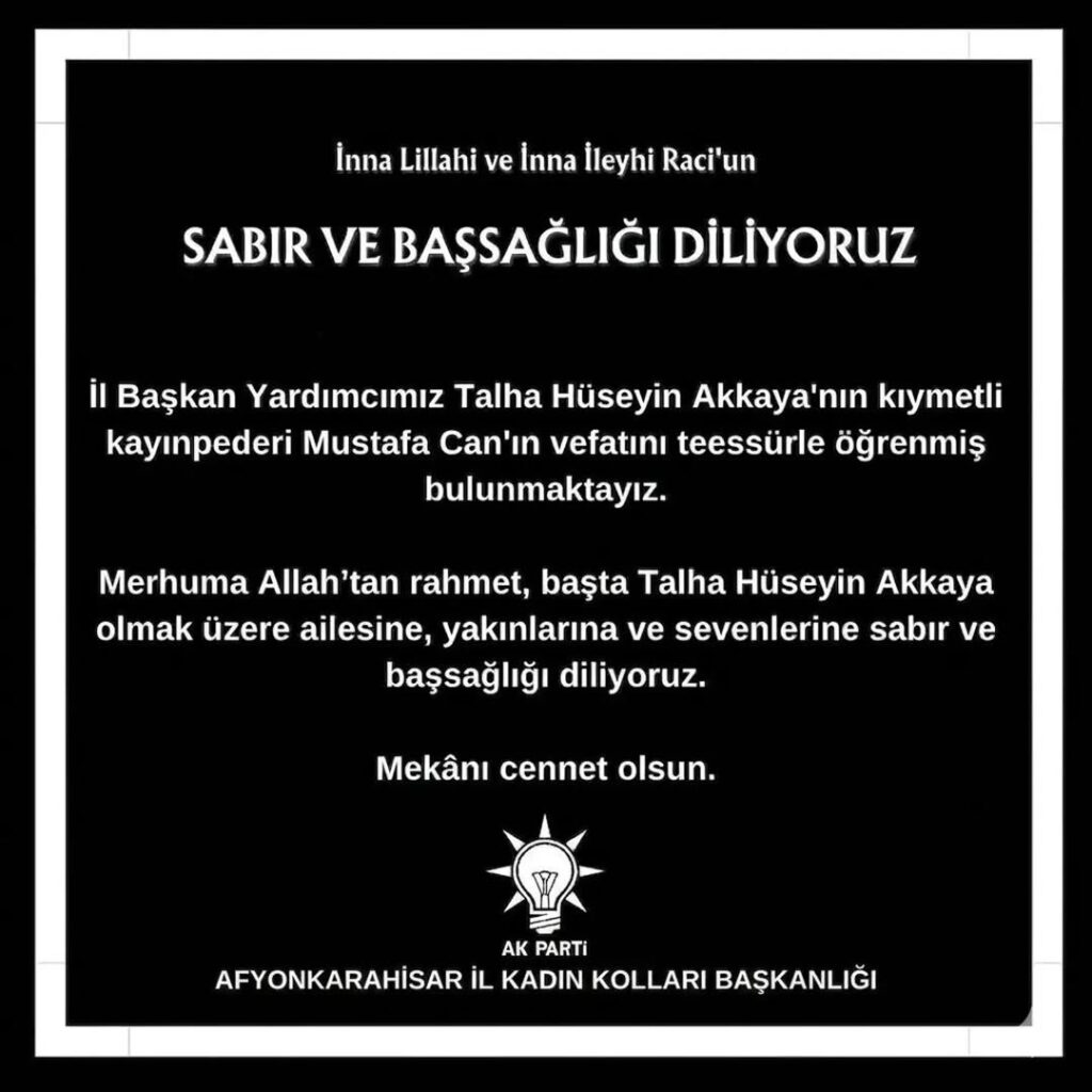 AK Parti Afyonkarahisar İl Kadın Kolları’ndan Başsağlığı Mesajı