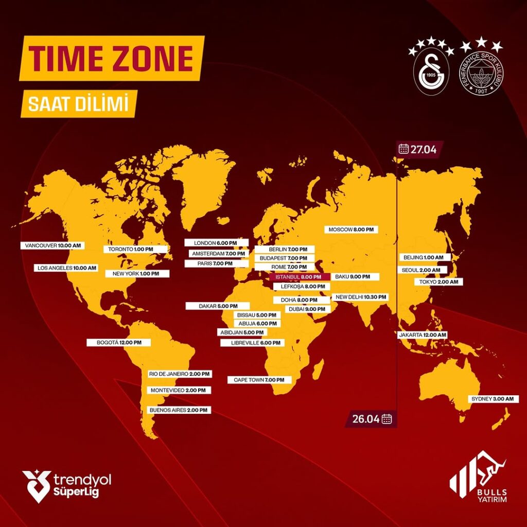 Galatasaray’ın Fenerbahçe Maçı Saatleri Açıklandı