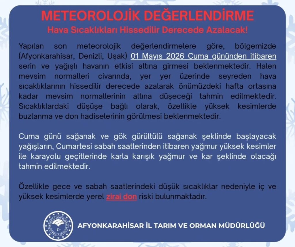 Çiftçilere Önemli Uyarı: Hava Sıcaklıkları Aniden Düşecek!