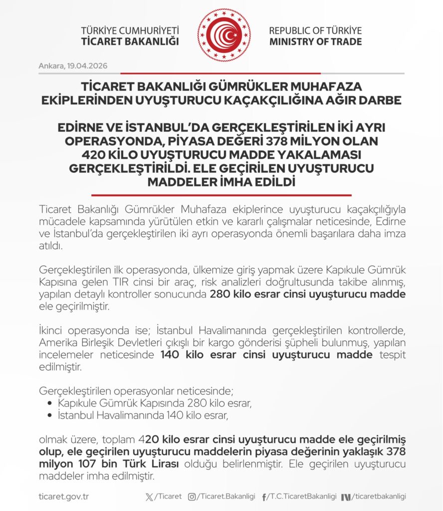 Edirne ve İstanbul’da 420 Kilogram Uyuşturucu Ele Geçirildi