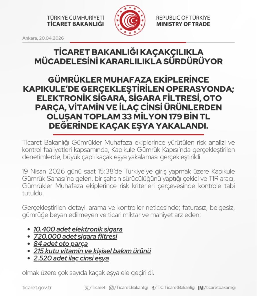 Kaçakçılıkla Mücadelede 33 Milyon TL’lik Ele Geçirme