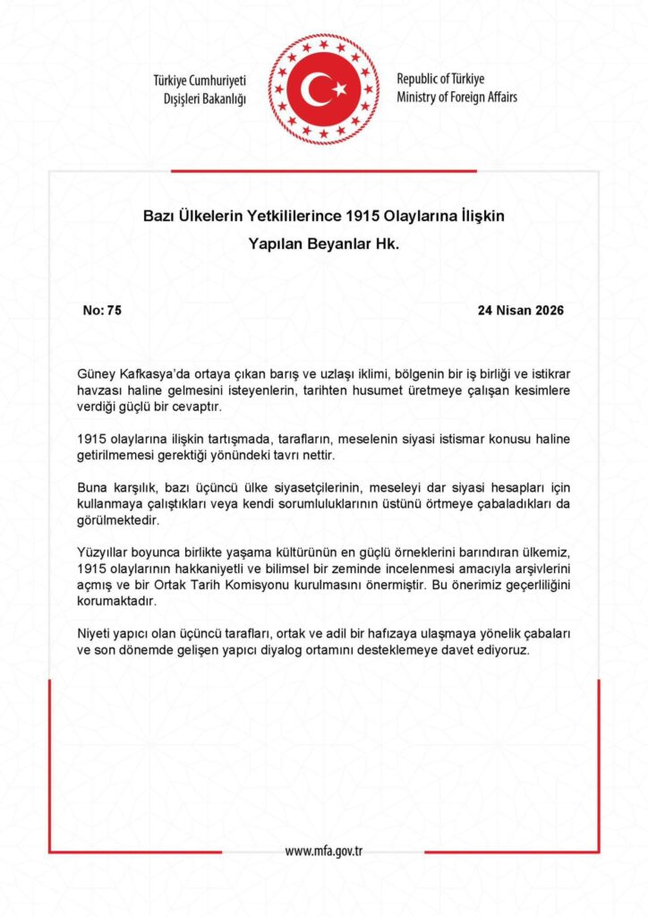 1915 Olaylarına İlişkin Resmi Açıklamalar