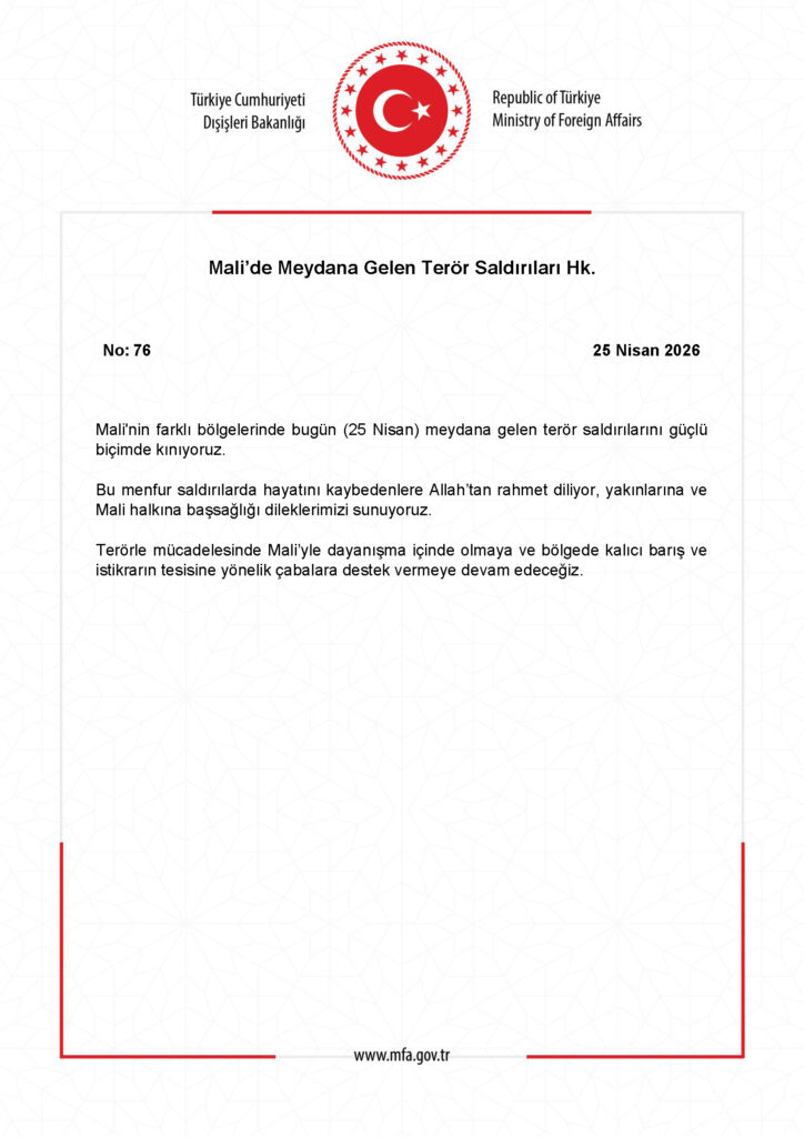 Mali’deki Terör Saldırıları Hakkında Açıklama