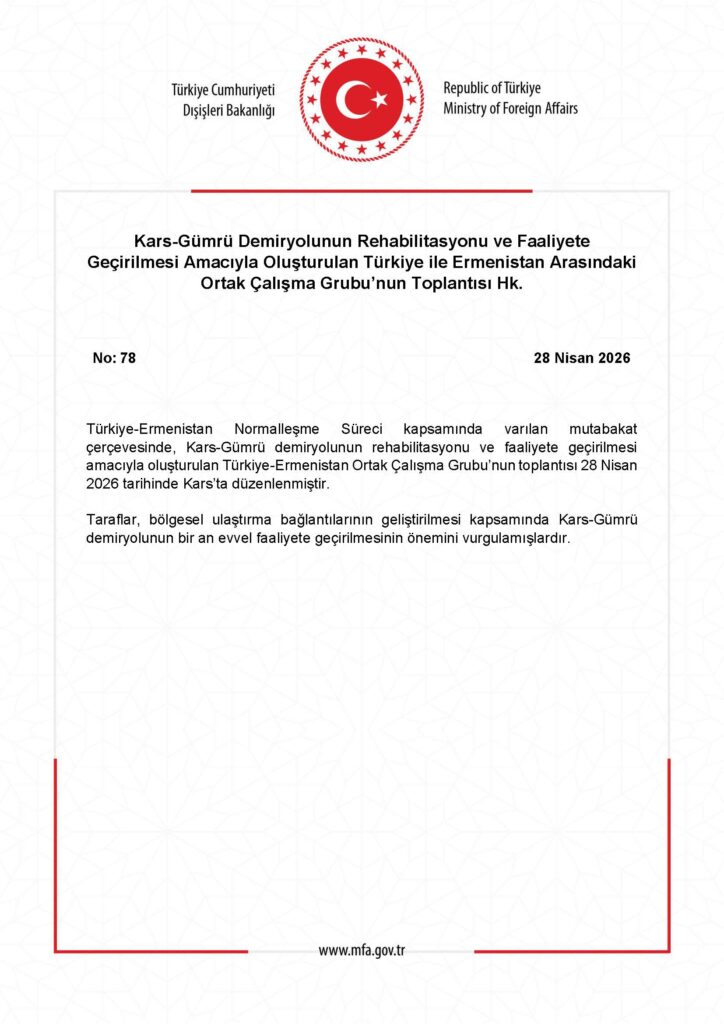 Türkiye ve Ermenistan Demiryolu İçin Ortak Çalışma Grubu Toplandı