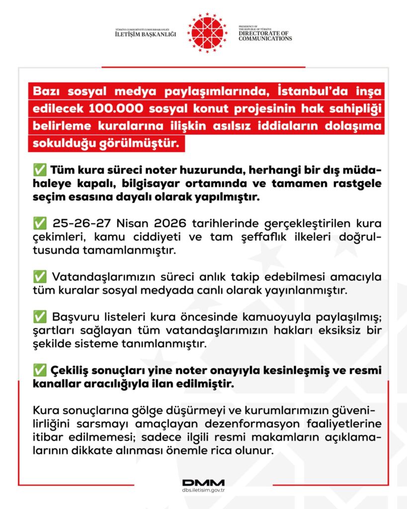 İstanbul’daki sosyal konut projesi ile ilgili açıklama
