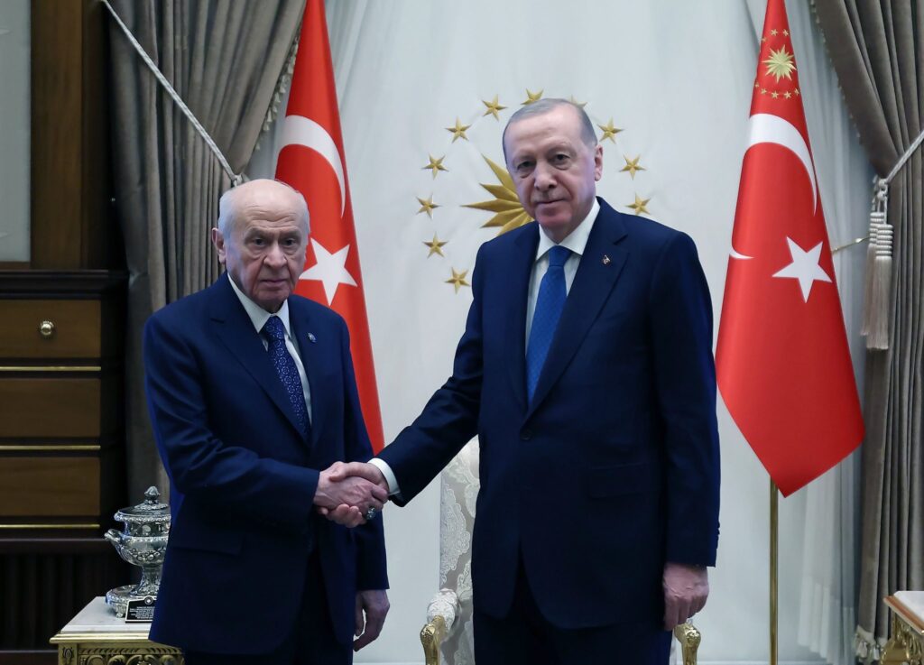 Cumhurbaşkanı Erdoğan, Bahçeli’yi Cumhurbaşkanlığı Külliyesi’nde ağırladı