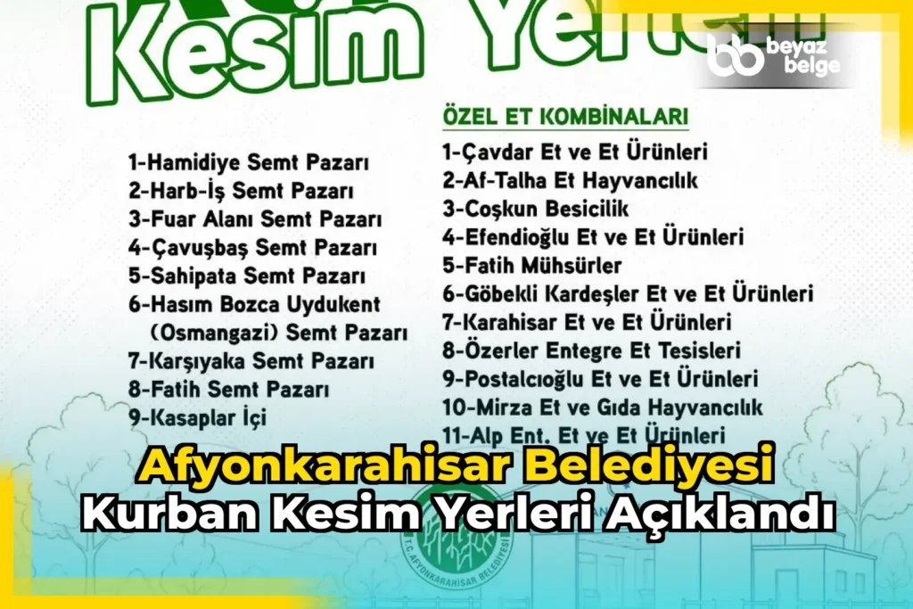 Afyonkarahisar Belediyesi Kurban Kesim Yerleri Açıklandı