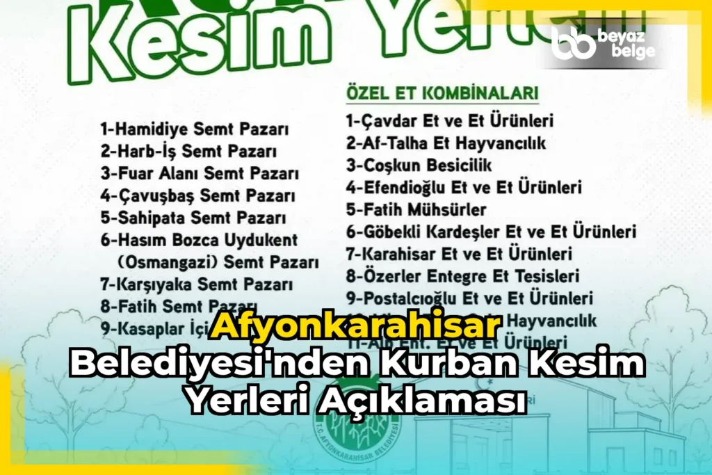 Afyonkarahisar Belediyesi’nden Kurban Kesim Yerleri Açıklaması