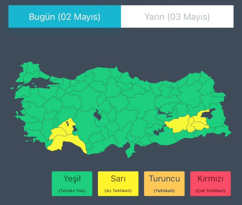 T.C. İçişleri Bakanlığı’nın Meteorolojik Uyarısı: 2-3 Mayıs Hava Durumu Tahminleri