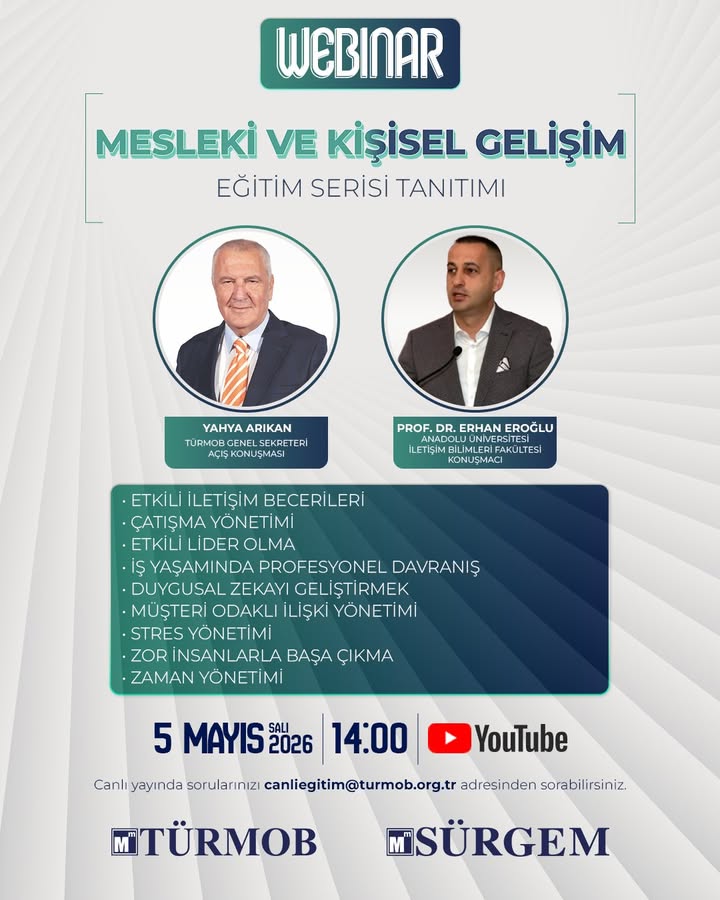 Afyonkarahisar Mali Müşavirler Odası, ‘Mesleki ve Kişisel Gelişim Eğitim Serisi Tanıtım’ Webinarını Bugün YouTube Kanalında Yayınlıyor